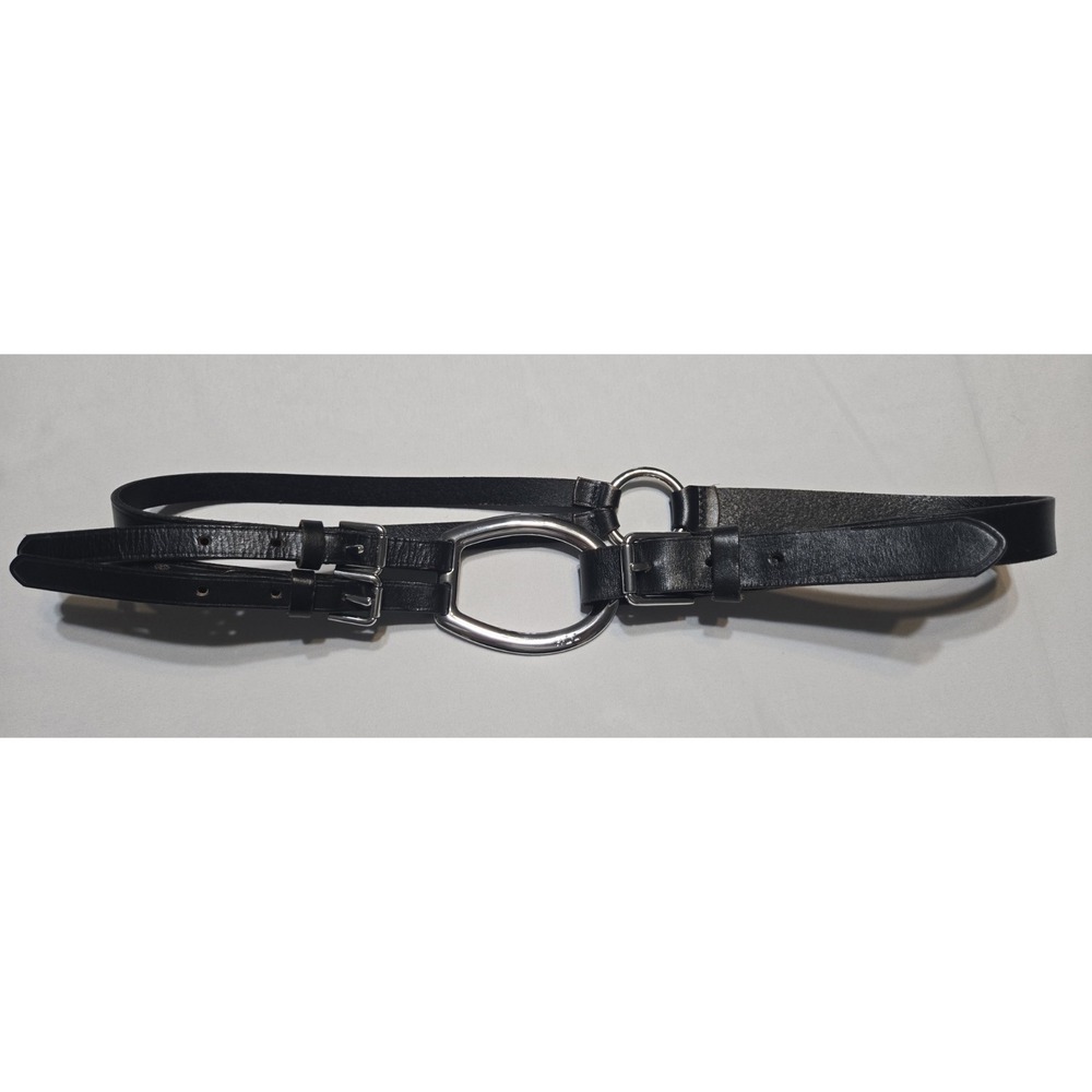 Ralph Lauren TriStrap O-Ring Black Leather Large Belt Equestrian Triple Buckle